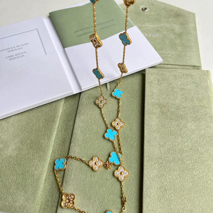 [Luna Brilliance]CLOVER 20 MOTIFS TURQUOISE DIAMOND NECKLACE