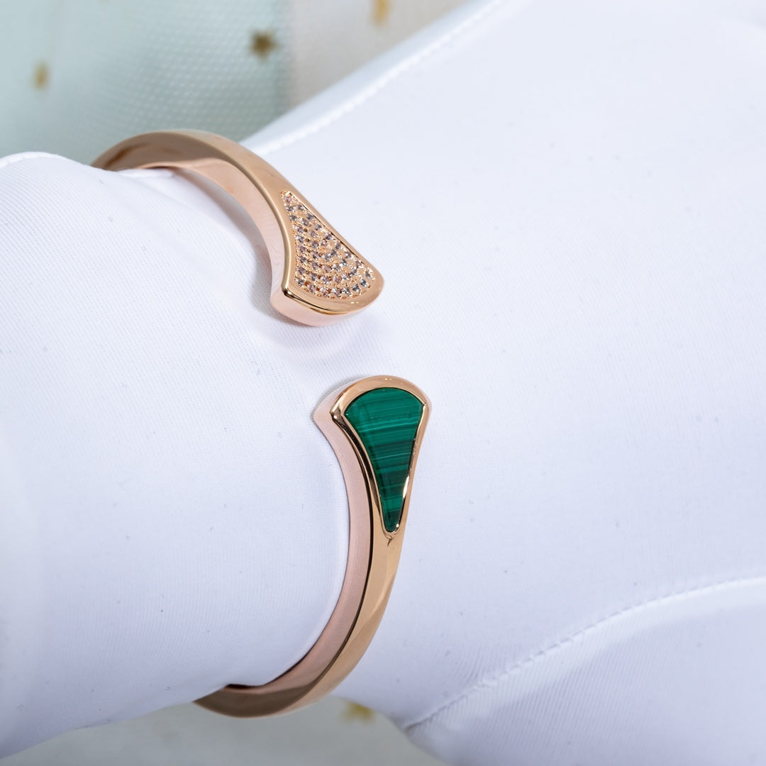 [Lunabriance]DREAM BRACELET OPEN MALACHITE PINK GOLD