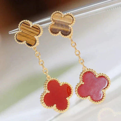 [Lunabriance]CLOVER  2 MOTIF  TIGER EYE CARNELIAN EARRINGS