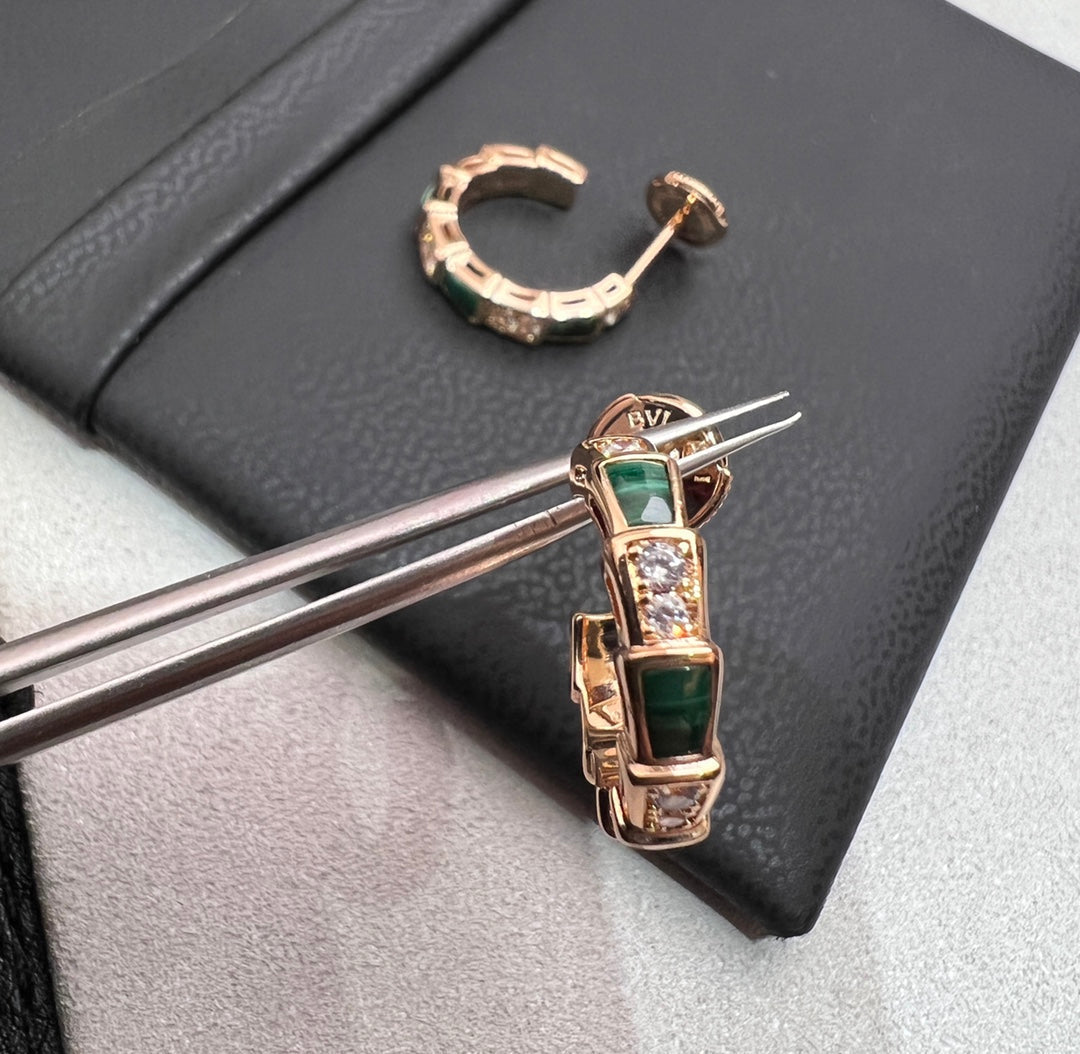 [Lunabriance]SERPENTI MALACHITE PINK GOLD EARRINGS