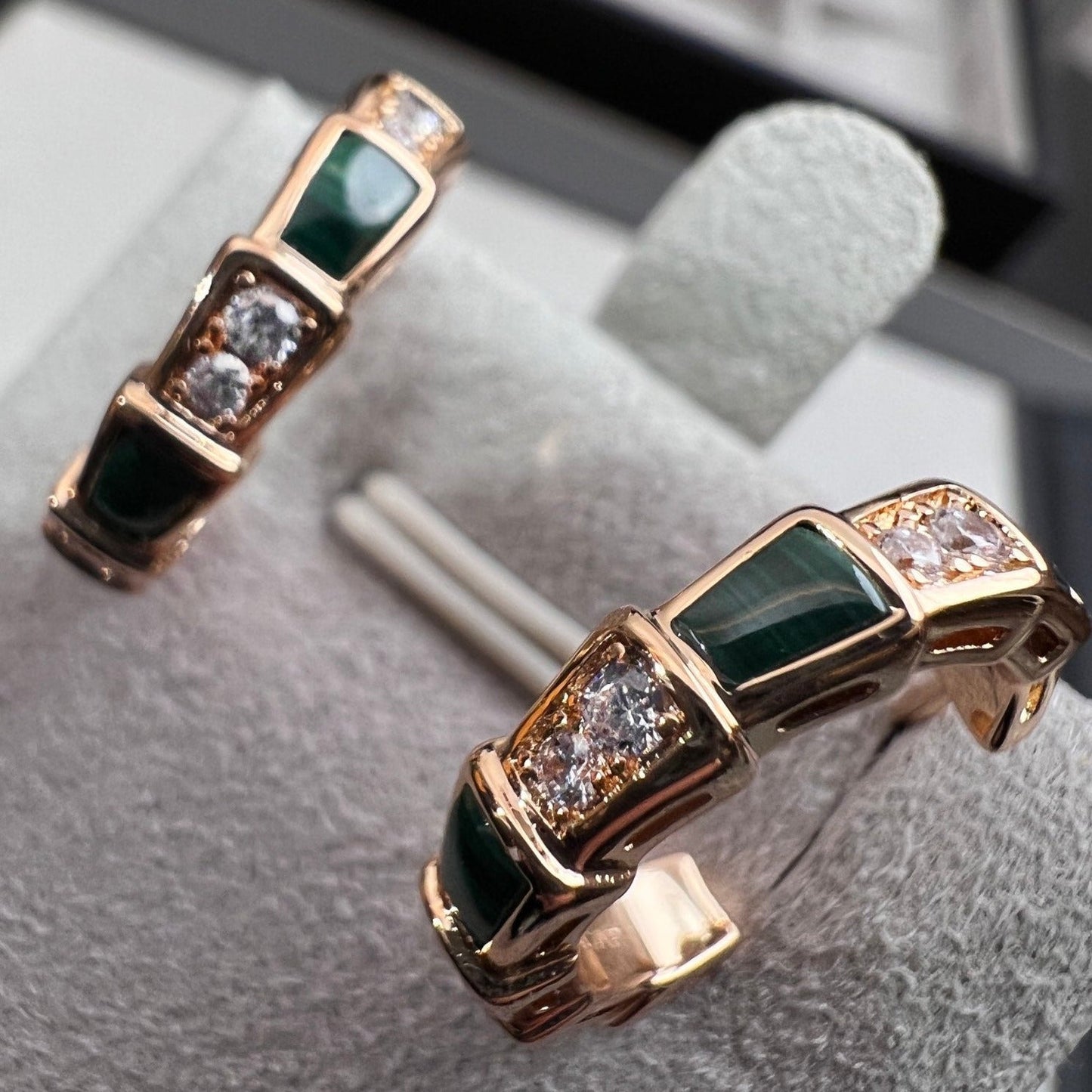 [Lunabriance]SERPENTI MALACHITE PINK GOLD EARRINGS