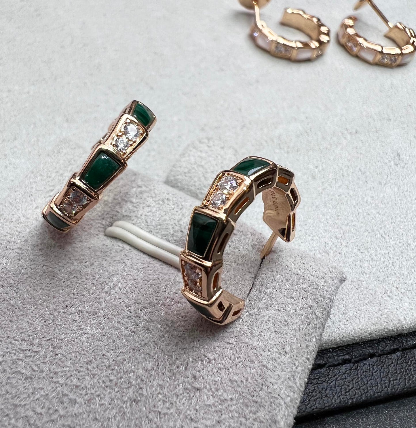 [Lunabriance]SERPENTI MALACHITE PINK GOLD EARRINGS