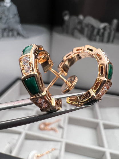 [Lunabriance]SERPENTI MALACHITE PINK GOLD EARRINGS