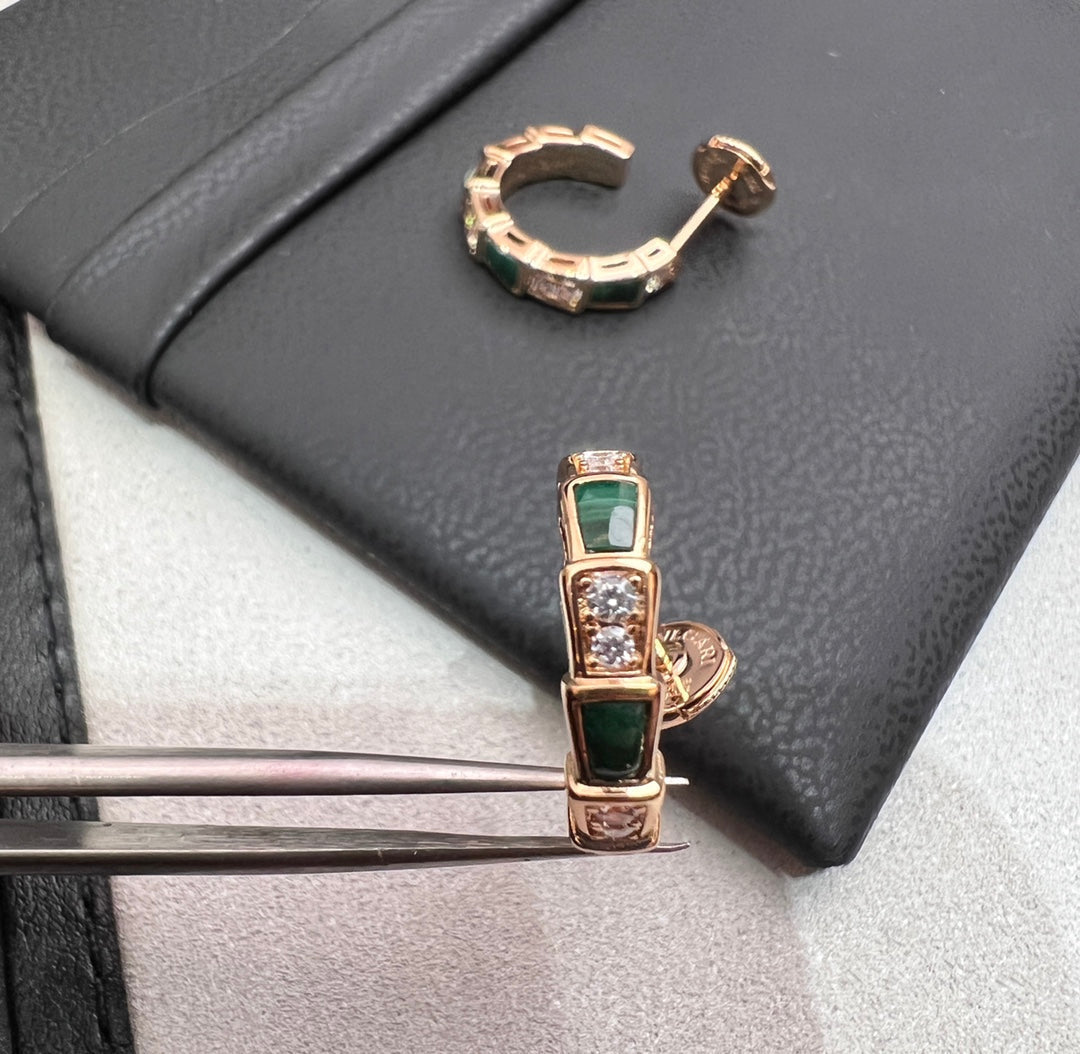 [Lunabriance]SERPENTI MALACHITE PINK GOLD EARRINGS
