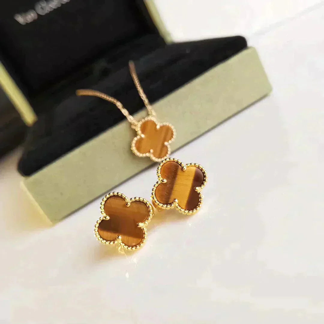 [Lunabriance]CLOVER MEDIUM 1 MOTIFS TIGER EYE EARRINGS
