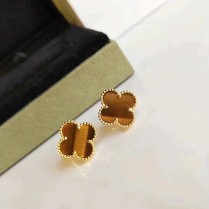 [Lunabriance]CLOVER MEDIUM 1 MOTIFS TIGER EYE EARRINGS