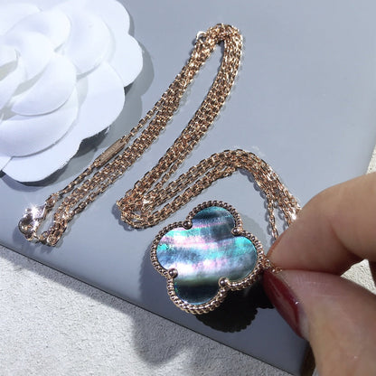 [Lunabriance]CLOVER 25MM GOLD DARK MOP BIG CLOVER NECKLACE