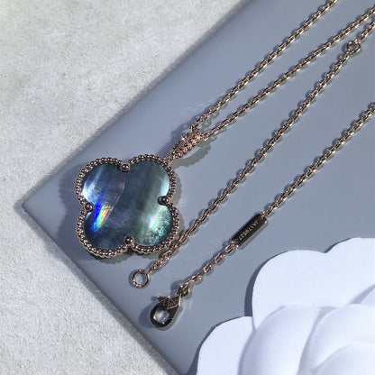 [Lunabriance]CLOVER 25MM GOLD DARK MOP BIG CLOVER NECKLACE