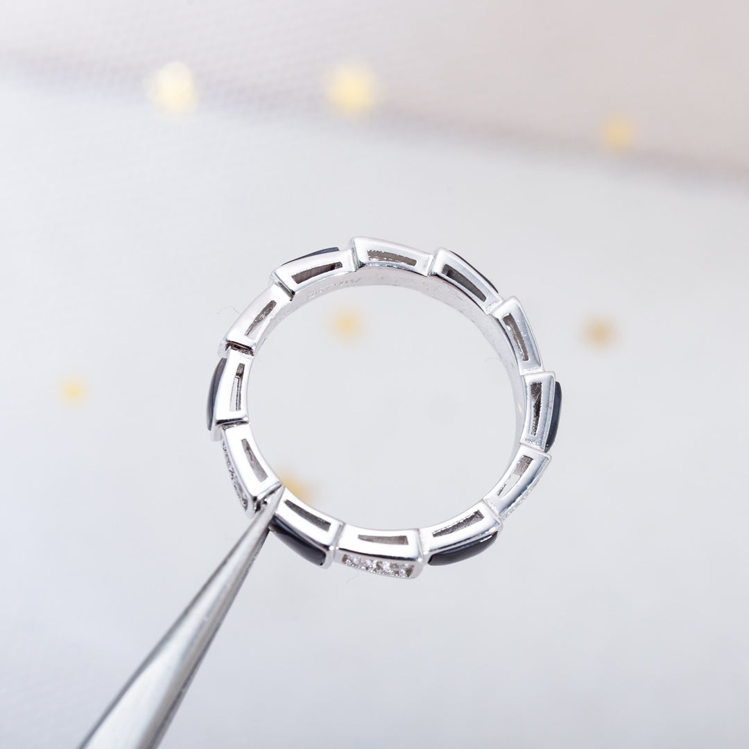 [Lunabriance]SERPENTI RING SILVER  DIAMOND BLACK MOP 3MM