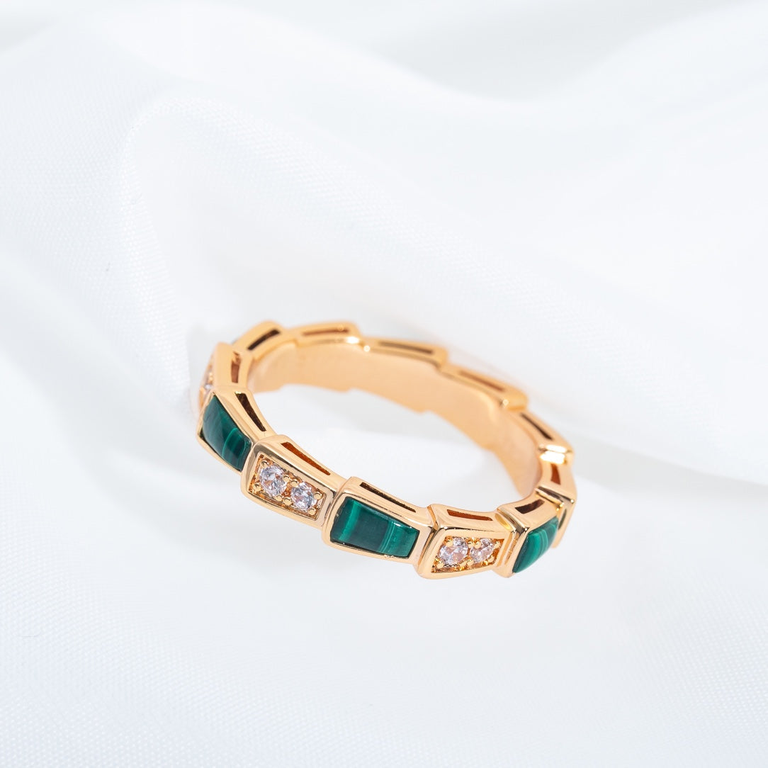[Lunabriance]SERPENTI RING PINK GOLD MALACHITE DIAMOND 3MM