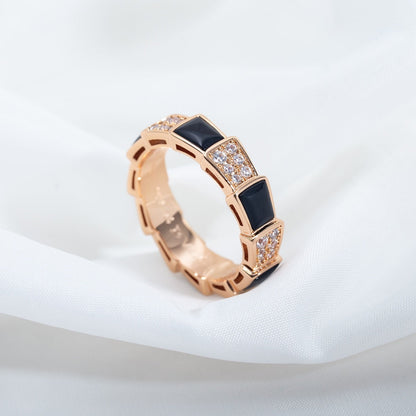 [Lunabriance]SERPENTI RING PINK GOLD BLACK MOP DIAMOND PAVED 4MM