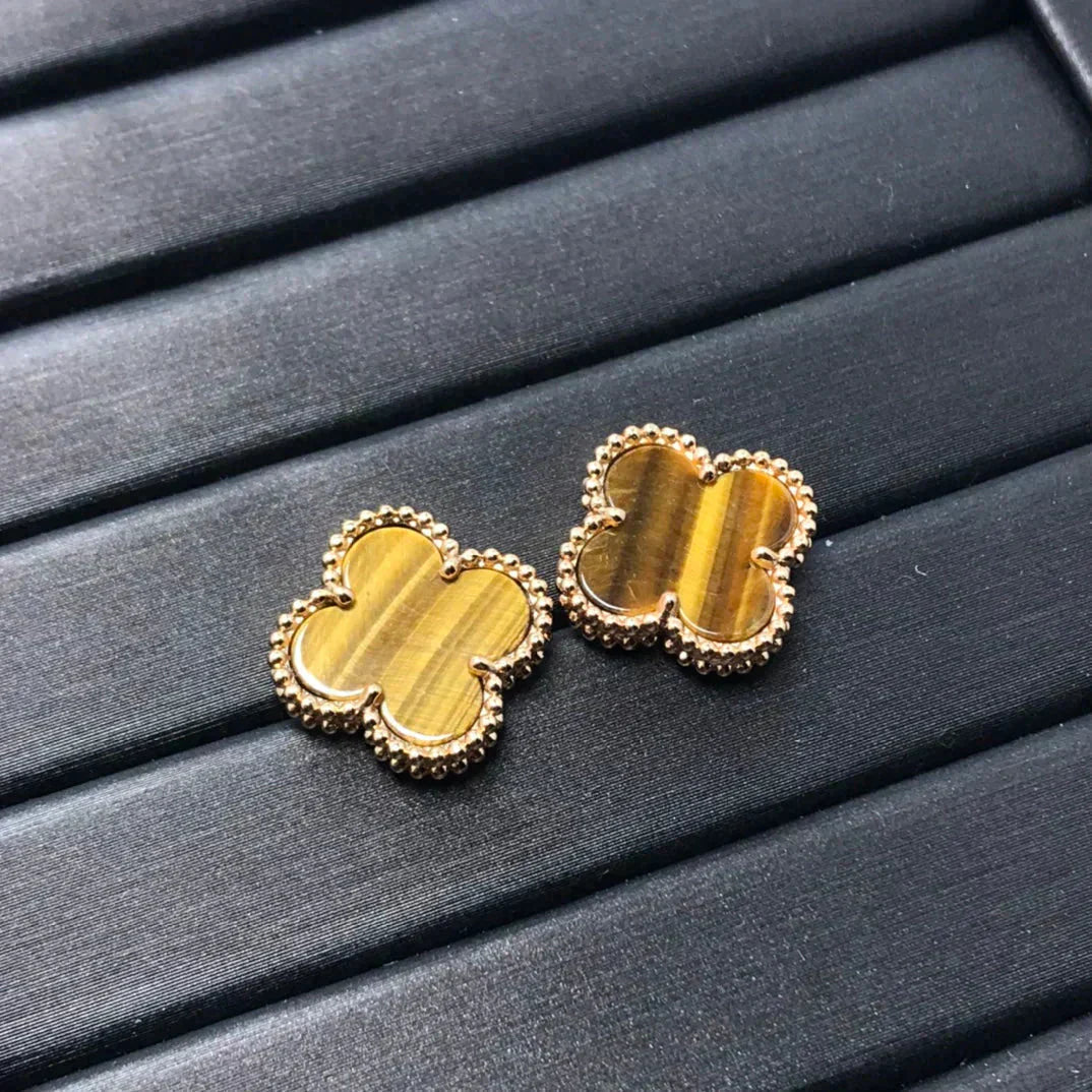 [Lunabriance]CLOVER MEDIUM 1 MOTIFS TIGER EYE EARRINGS
