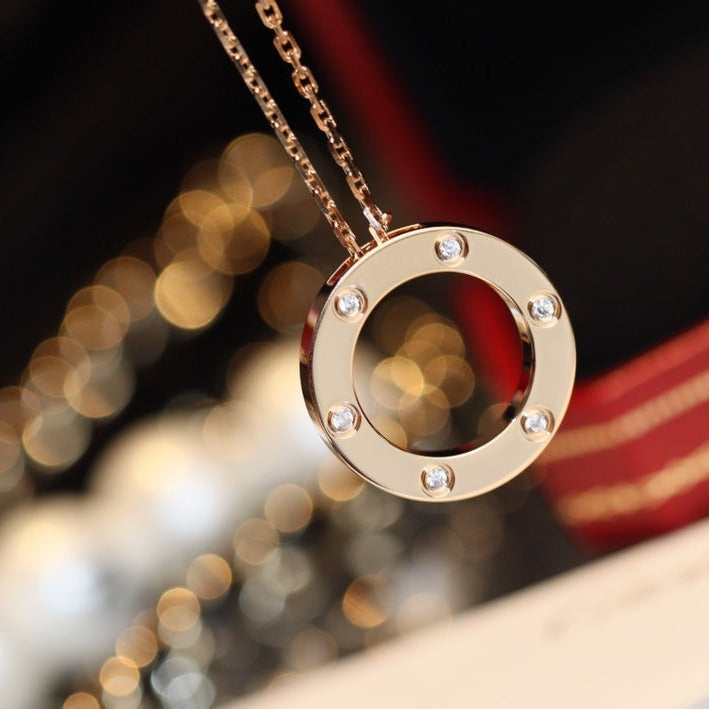 [Lunabriance]LOVE NECKLACE 16MM 6 DIAMONDS PINK GOLD