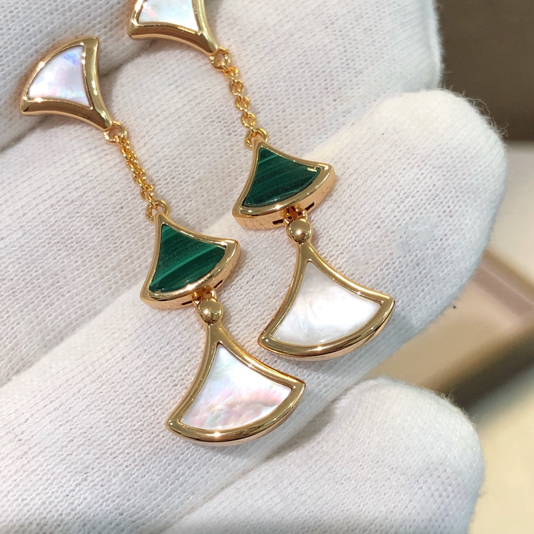 [Lunabriance]DREAM EARRINGS 3 MOTIFS MALACHITE MOP PINK GOLD