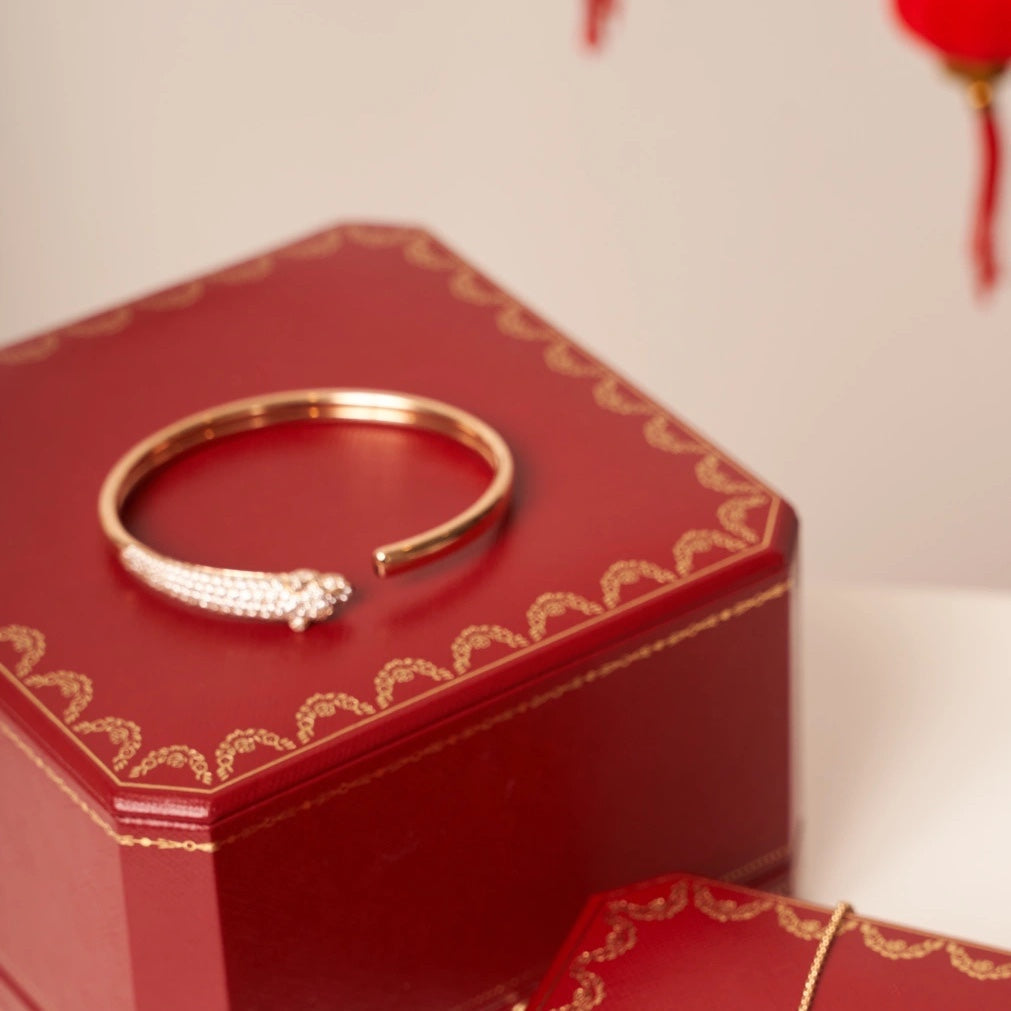 [Lunabriance]PANTHERE ROSE GOLD DIAMOND OPEN BRACELET