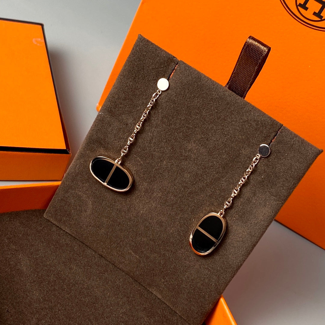 [Lunabriance]CHAINE VERSO BLACK CERAMIC EARRINGS