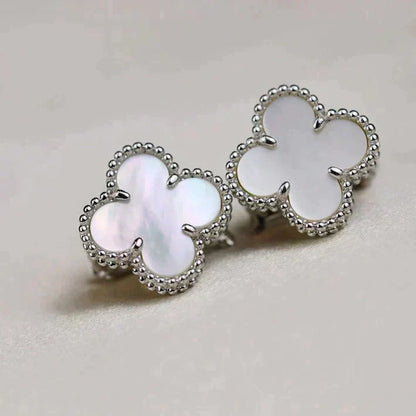 [Lunabriance]CLOVER MEDIUM 1 MOTIFS  WHITE MOP EARRINGS SILVER