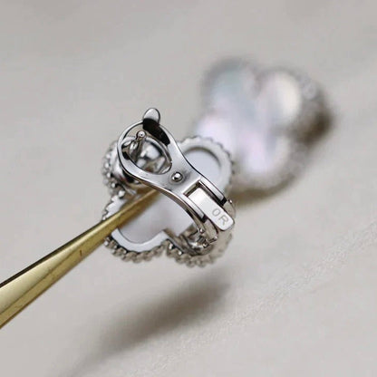 [Lunabriance]CLOVER MEDIUM 1 MOTIFS  WHITE MOP EARRINGS SILVER