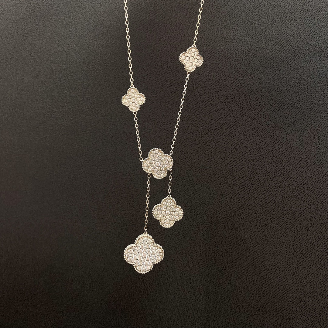 [Lunabriance]CLOVER 5 MOTIFS SILVER DIAMONDS NECKLACE