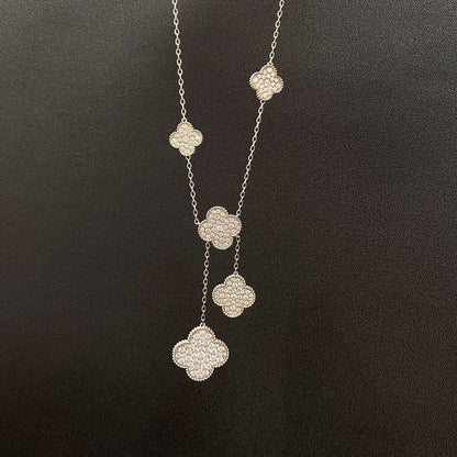 [Lunabriance]CLOVER 5 MOTIFS SILVER DIAMONDS NECKLACE