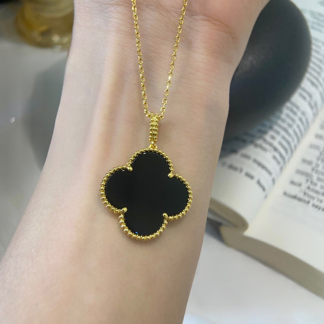 [Lunabriance]CLOVER 25MM NECKLACE GOLD ONYX