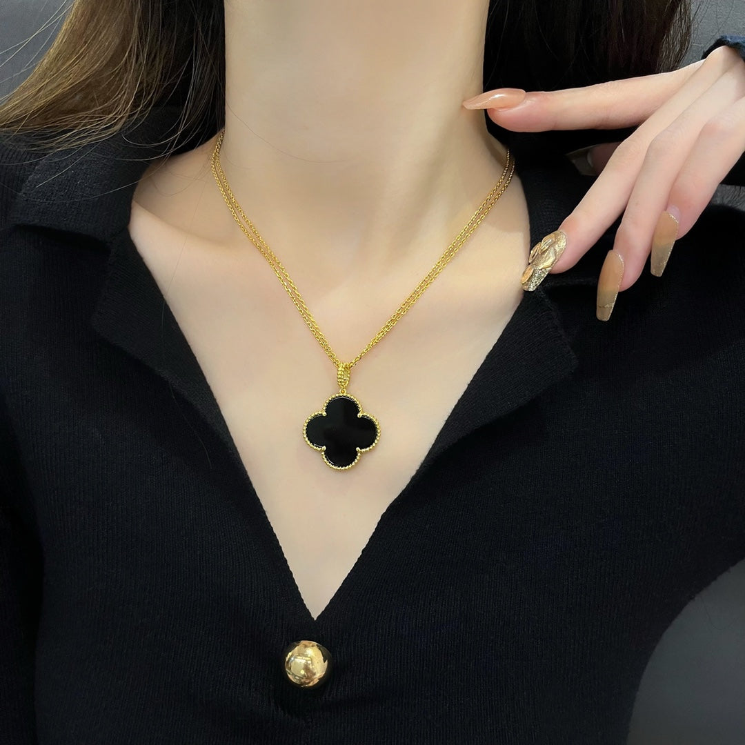 [Lunabriance]CLOVER 25MM NECKLACE GOLD ONYX