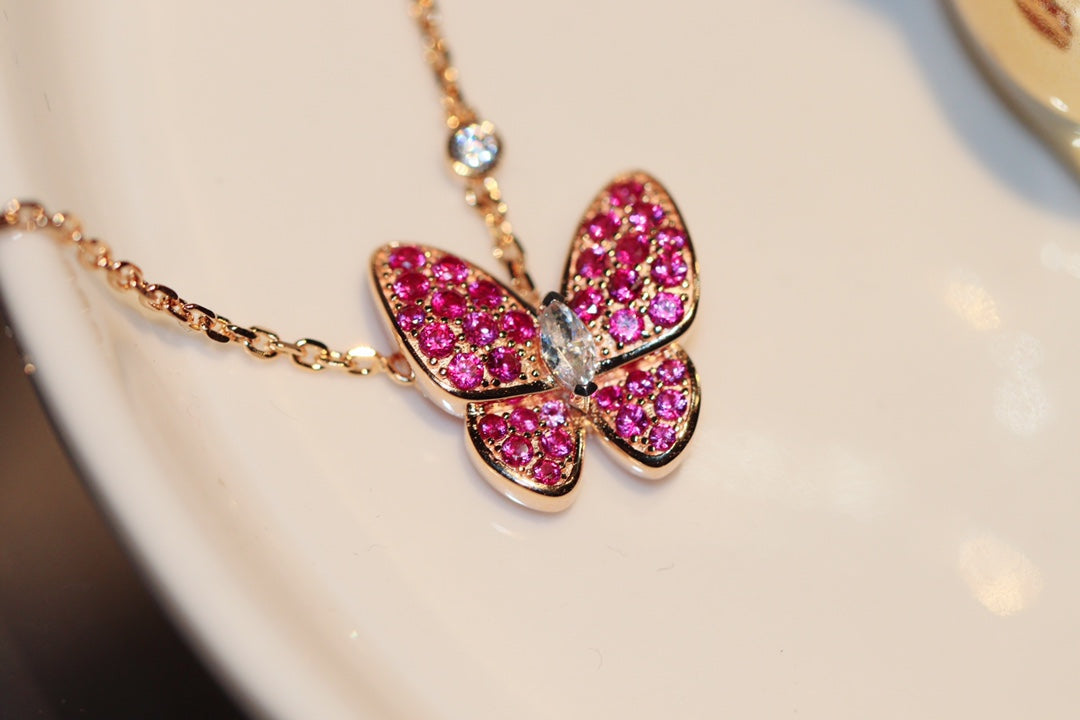 [Lunabriance]BUTTERFLY RED DIAMOND ROSE GOLD NECKLACE