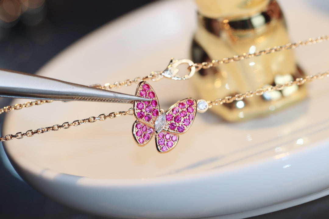 [Lunabriance]BUTTERFLY RED DIAMOND ROSE GOLD NECKLACE
