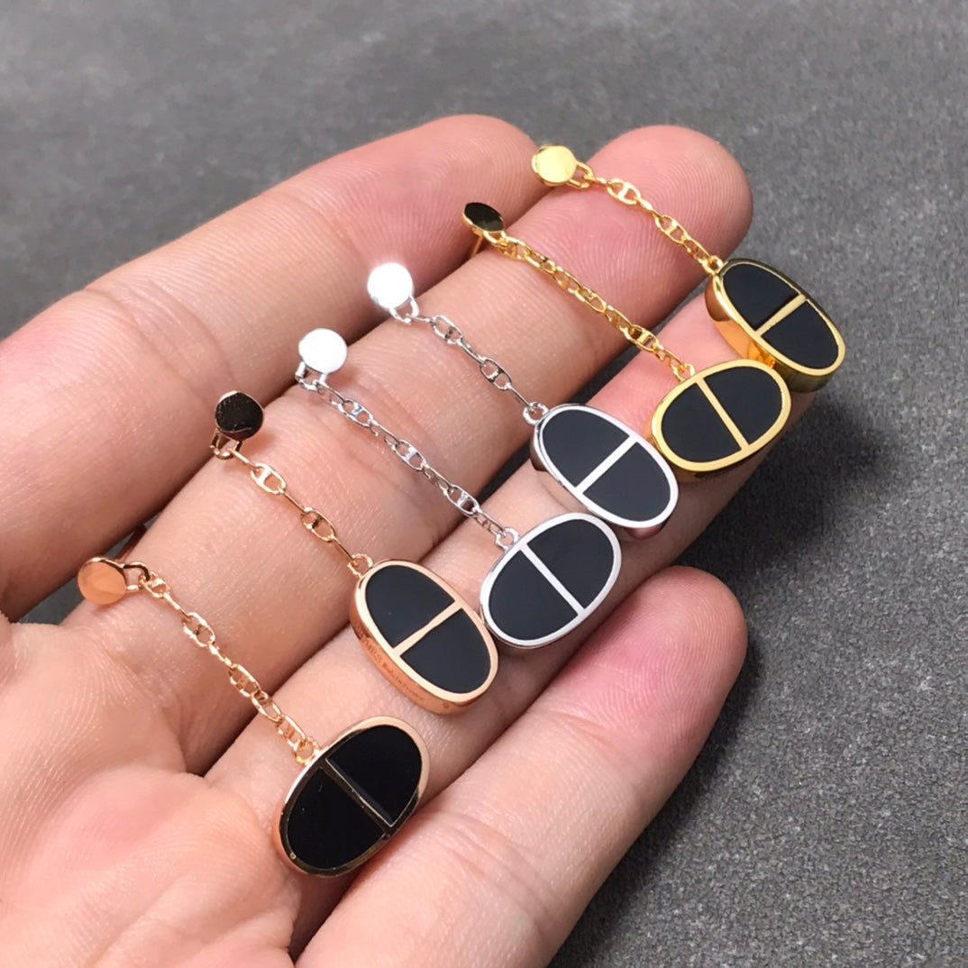 [Lunabriance]CHAINE VERSO BLACK CERAMIC SILVER EARRINGS