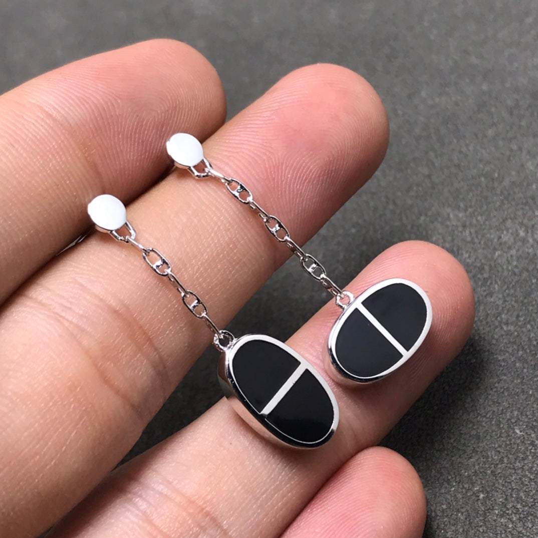 [Lunabriance]CHAINE VERSO BLACK CERAMIC SILVER EARRINGS