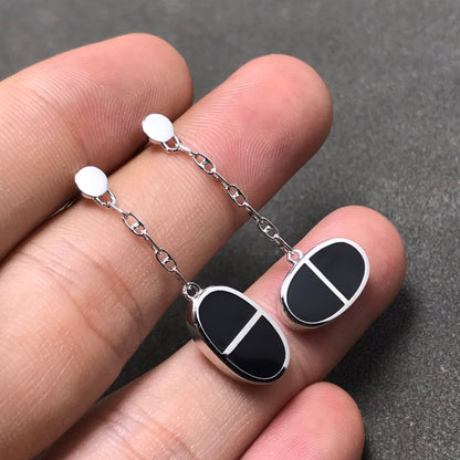 [Lunabriance]CHAINE VERSO BLACK CERAMIC SILVER EARRINGS