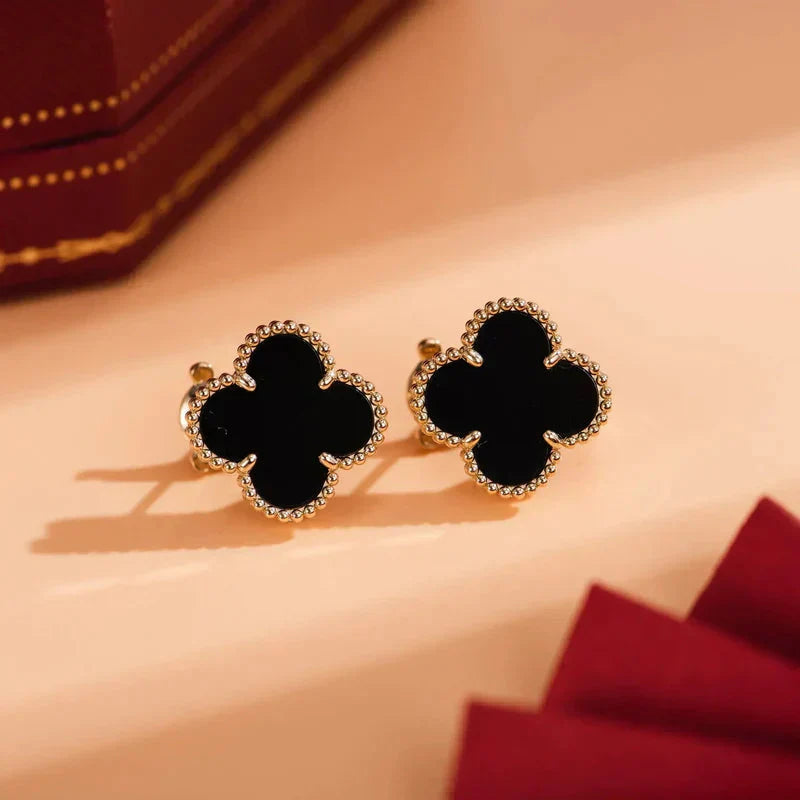 [Lunabriance]CLOVER MEDIUM 1 MOTIFS  ONYX STUD EARRINGS