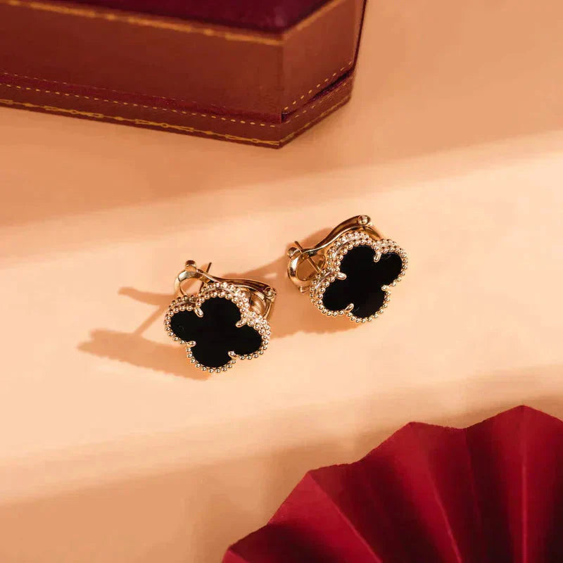 [Lunabriance]CLOVER MEDIUM 1 MOTIFS  ONYX STUD EARRINGS