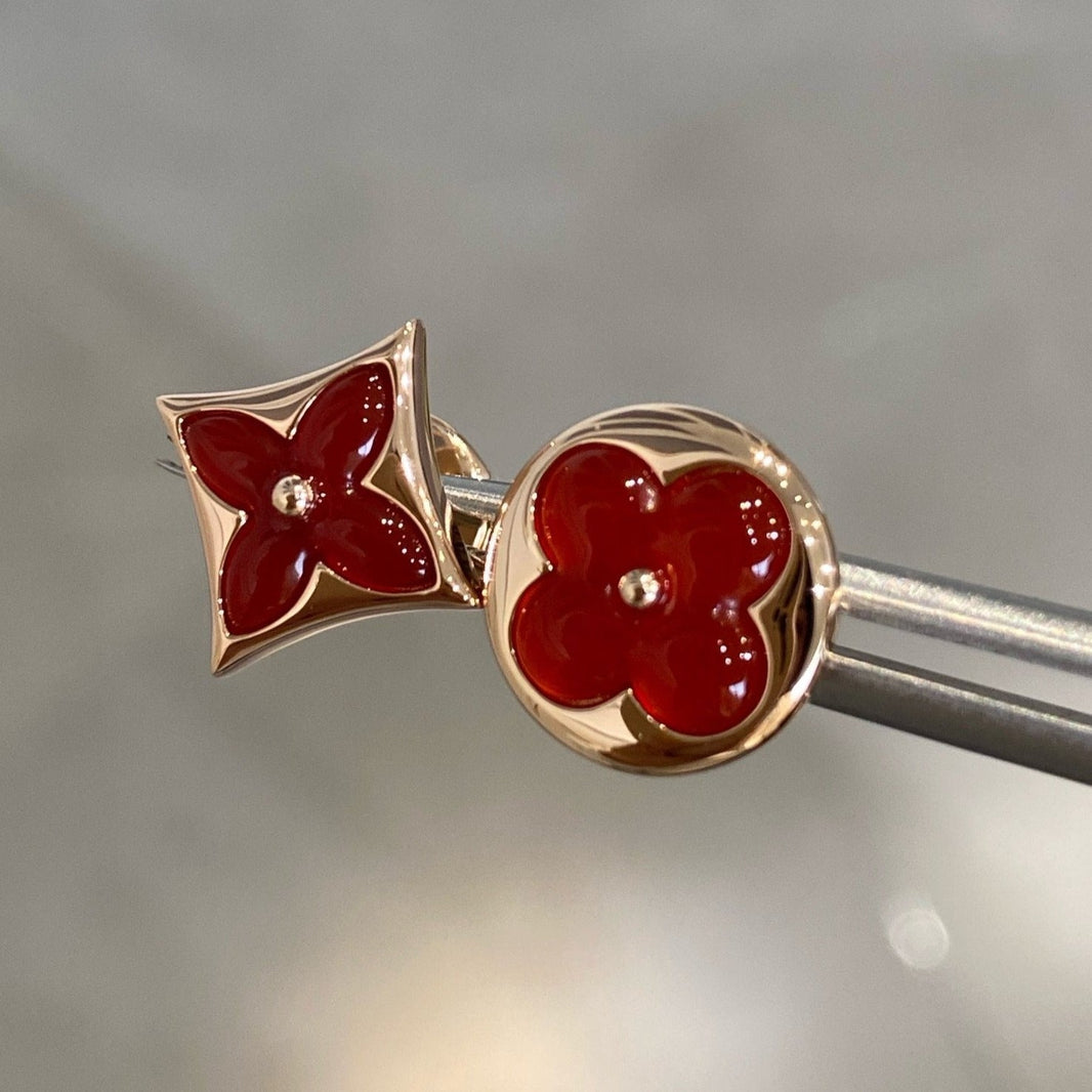 [Luna Brilliance]STAR AND SUN PINK GOLD CARNELIAN STUD EARRINGS