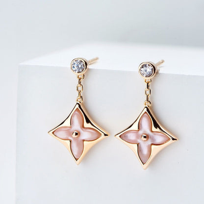 [Lunabriance]DOUBLE STAR PINK GOLD MOP DROP EARRINGS