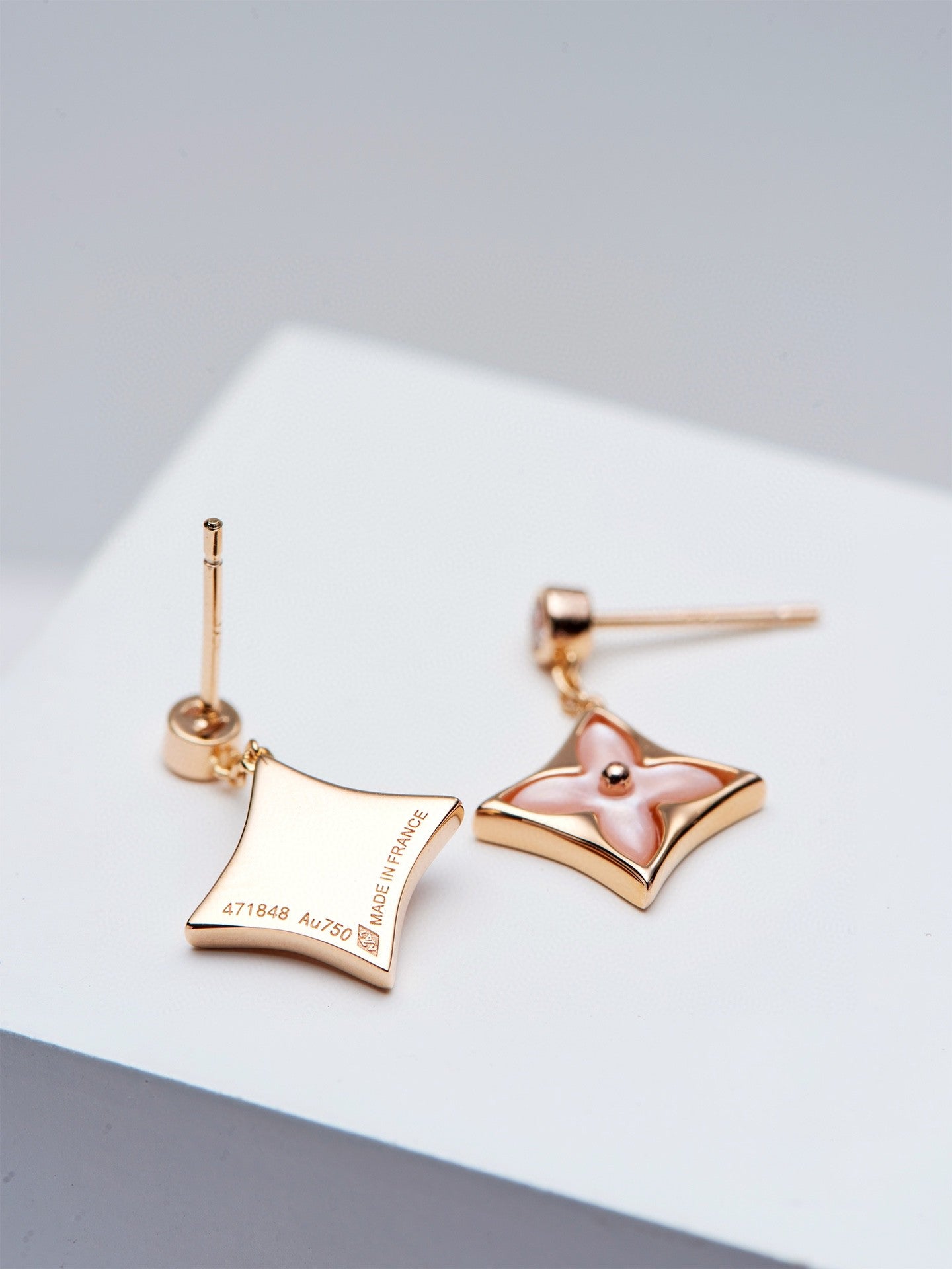 [Lunabriance]DOUBLE STAR PINK GOLD MOP DROP EARRINGS