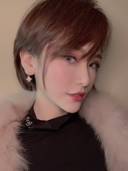 [Lunabriance]DOUBLE STAR PINK GOLD MOP DROP EARRINGS