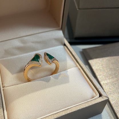 [Lunabriance]DREAM MALACHITE DIAMOND OPEN RING