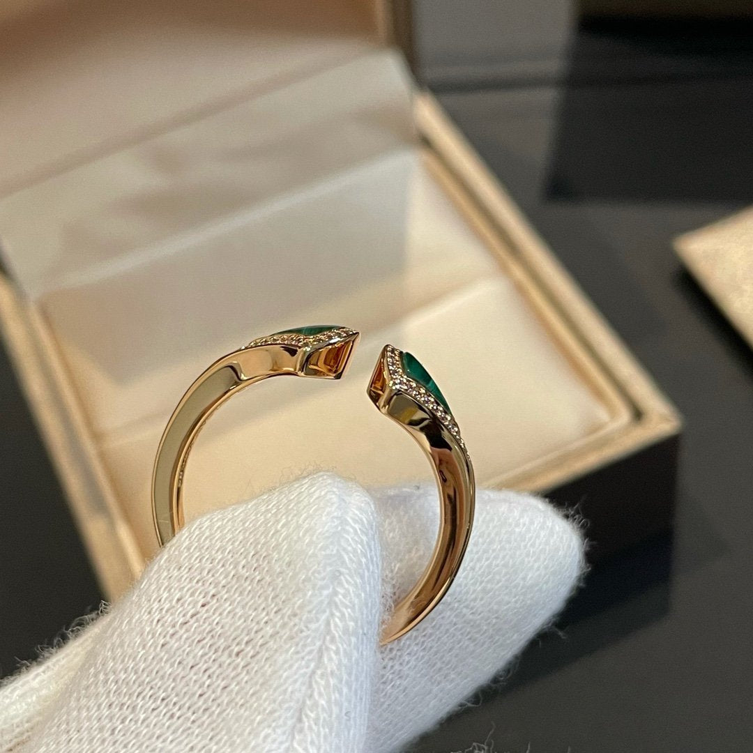 [Lunabriance]DREAM MALACHITE DIAMOND OPEN RING