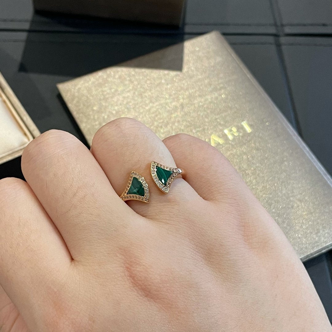[Lunabriance]DREAM MALACHITE DIAMOND OPEN RING