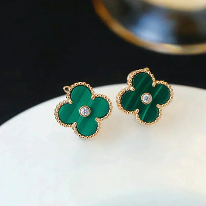 [Lunabriance]CLOVER MEDIUM 1 MOTIFS MALACHITE DIAMOND EARRINGS
