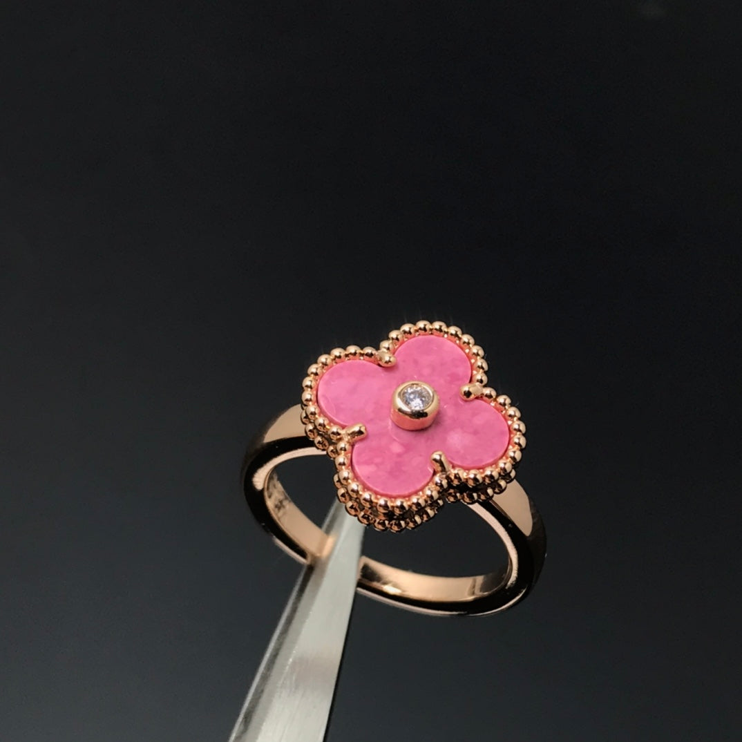[Lunabriance]CLOVER RHODONITE ROSE GOLD RING