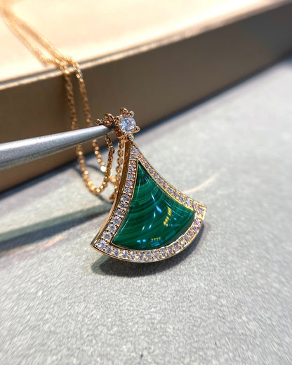[Lunabriance]DREAM MALACHITE DIAMOND PAVED PINK GOLD NECKLACE