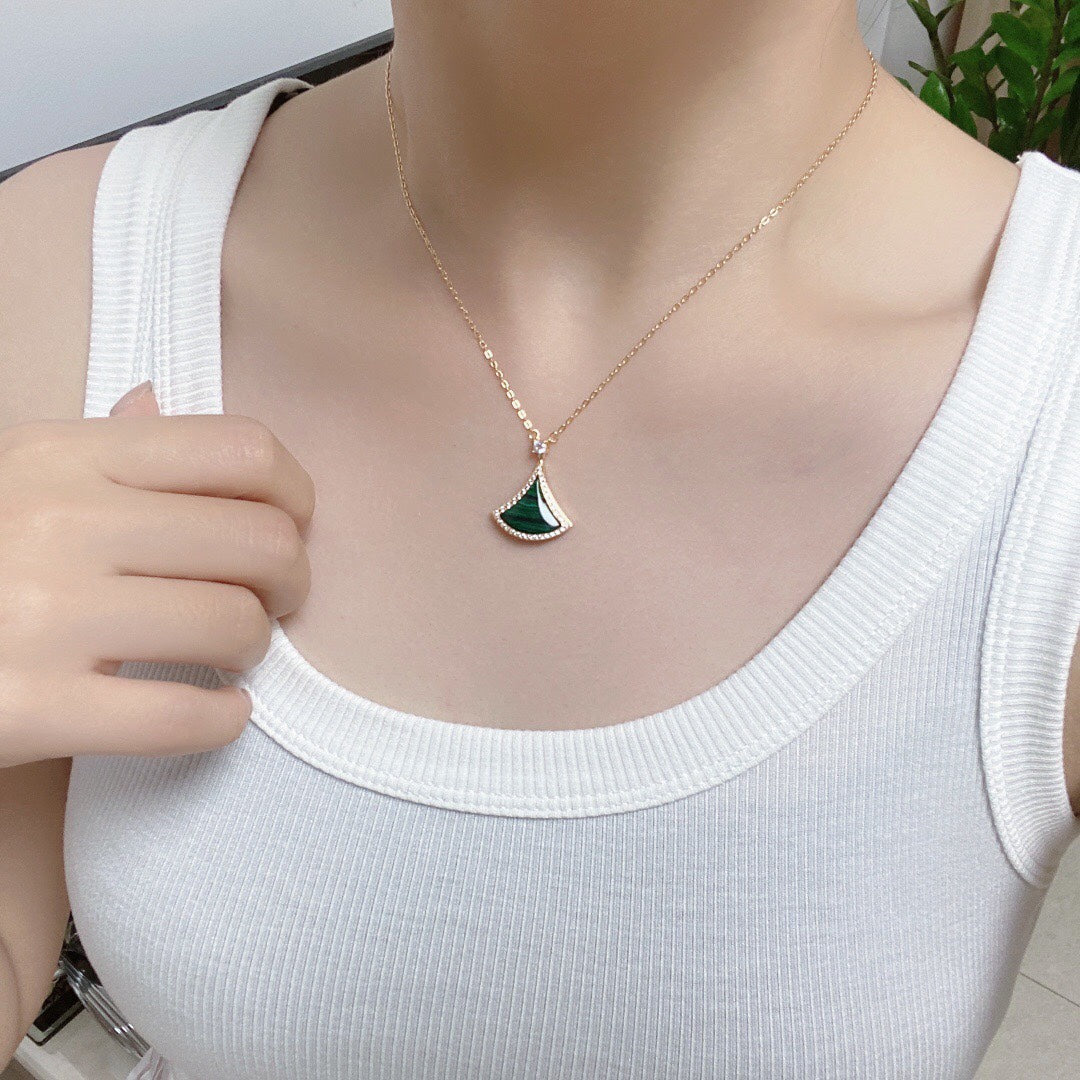 [Lunabriance]DREAM MALACHITE DIAMOND PAVED PINK GOLD NECKLACE