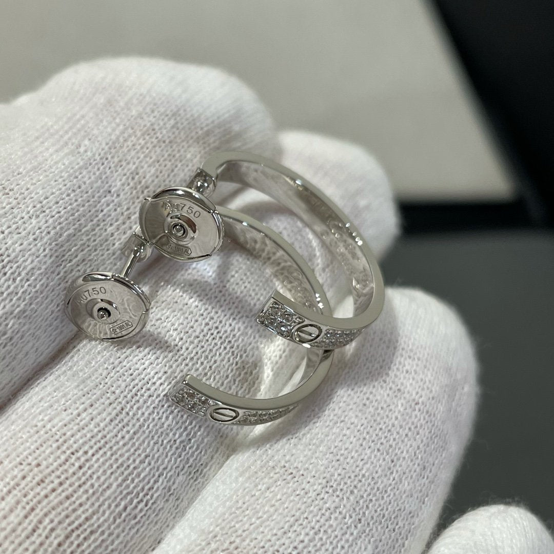 [Lunabriance]LOVE DIAMOND SILVER HOOP EARRINGS