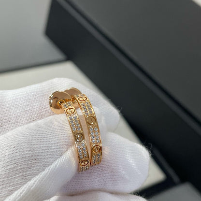 [Lunabriance]LOVE DIAMOND PINK GOLD HOOP EARRINGS