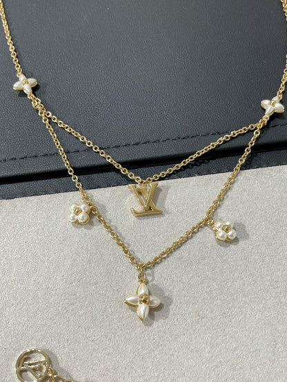 [Lunabriance]FLOWERGRAM GOLD MOP DOUBLE ROW NECKLACE