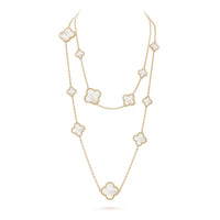 [Luna Brilliance]CLOVER 16 MOTIF WHITE MOP GOLD NECKLACE