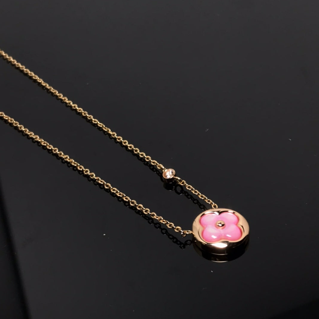 [Luna Brilliance]COLOR BLOSSOM PINK MOP SUN GOLD NECKLACE