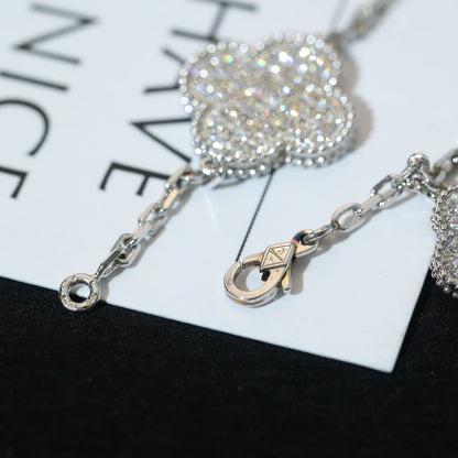 [Luna Brilliance]CLOVER BRACELET 5 MOTIF SILVER DIAMOND PAVED